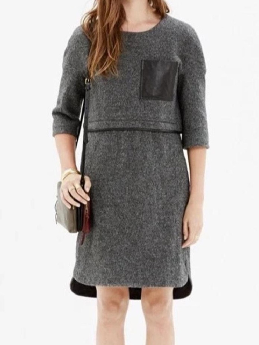 Madewell Charcoal Gray Wool-Blend Pocket Midi Dress